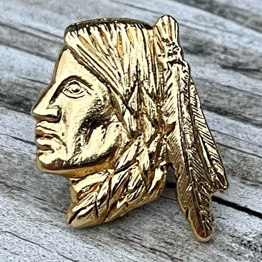 Native American Brave Head Pin, Gold Tone Metal
